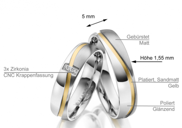 2 Trauringe / Eheringe Edelstahl - Modell ES-15