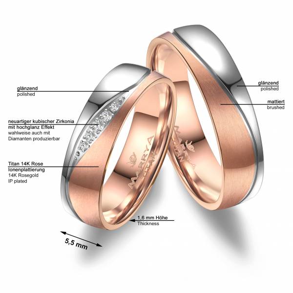 2 Trauringe / Eheringe Titan - Modell TI-38