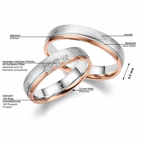 2 Trauringe / Eheringe Edelstahl - Modell ES-34