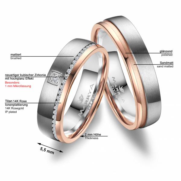 2 Trauringe / Eheringe Titan - Modell TI-39