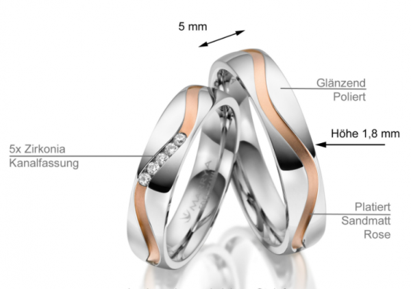 2 Trauringe / Eheringe Edelstahl - Modell ES-19 Details